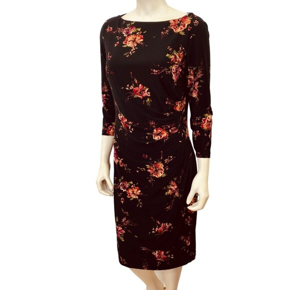 CHAPS‎ BOAT NECK 3/4 SLEVE SHEATH FLORAL DRESS SIZE LG - Picture 1 of 7